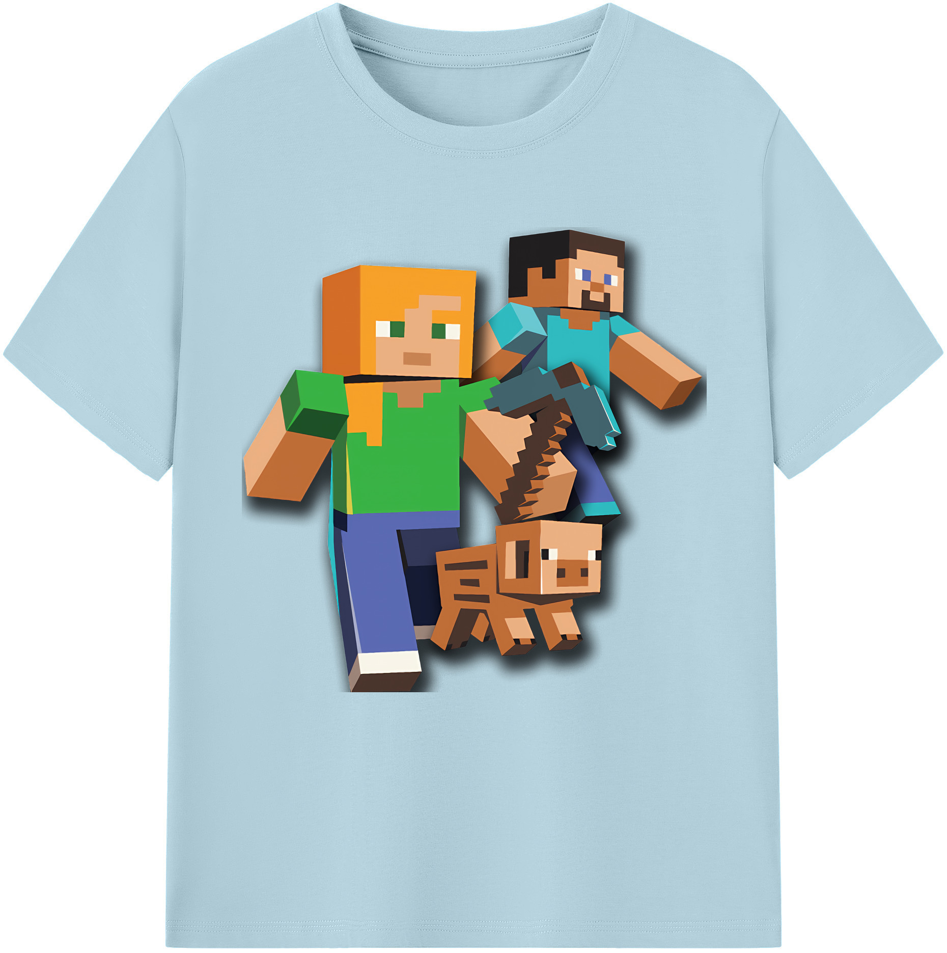 （画像用） マインクラフト ブロックの世界 Minecraft MC Block world 綿100％半袖Tシャツ（フロントプリント）
